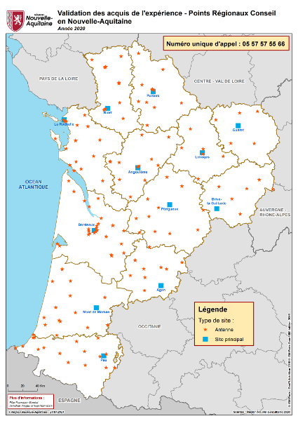 Sites des Points Régionaux Conseil à la Validation des acquis de l'expérience (VAE) en Nouvelle-Aquitaine